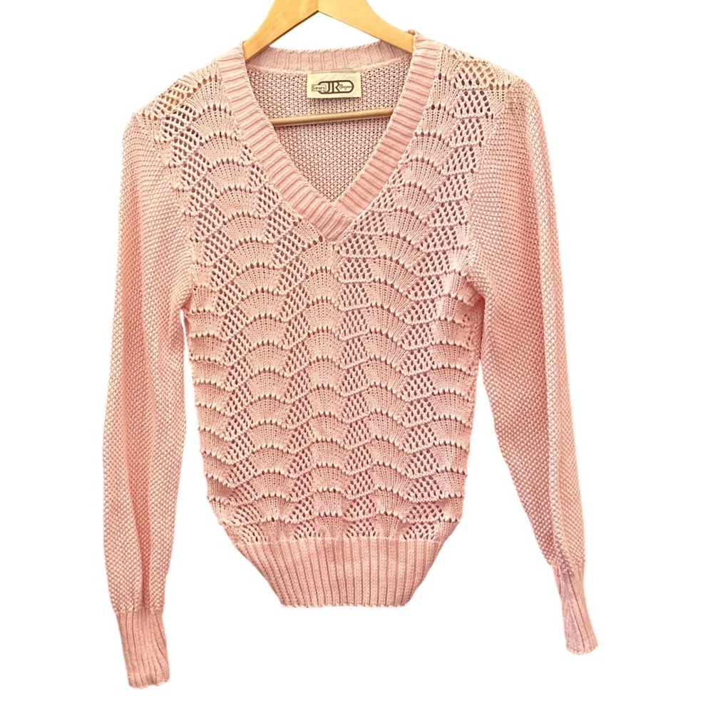 Vintage 70's Sears JR Bazaar Pointelle Sweater Coquette Balletcore Grandmacore